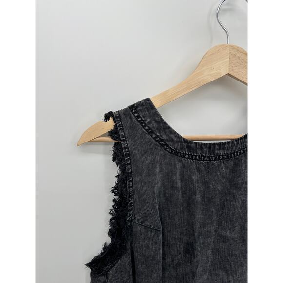 Altar'd State Tank Women Medium Black Washed Chambray Denim Button Down Back - Picture 3 of 7